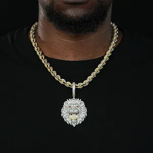 Shining Star Jewelry 925 Solid Silver Iced Out Diamond Lion Head Pendant thumbnail-3