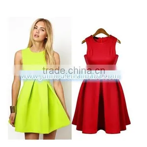 2015 New Dresses Women Clothes Fall Fashion Sheds Solid Sleeveless Casual Party Clothes Slim Waist Ladies Evening Dress thumbnail-1