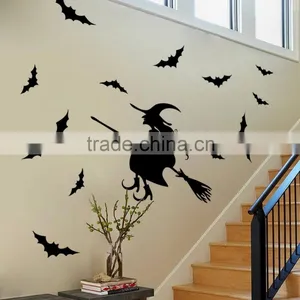 ALFOREVER Halloween Witch Fly Around Bats Vinyl Sticker,witch Wall Decals thumbnail-5