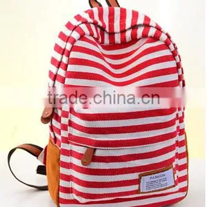 Fashion Simple Strip for Canvas Backpack Navy Blue Shoulder Bag thumbnail-2