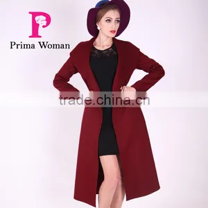 2016 New Design Spring Women Slim Fit Long Wool Coat With Belt thumbnail-1