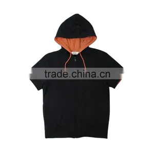 Men's Short Sleeve Hoodie/wholesale Plain Black Hoodie Sweatshirt thumbnail-1