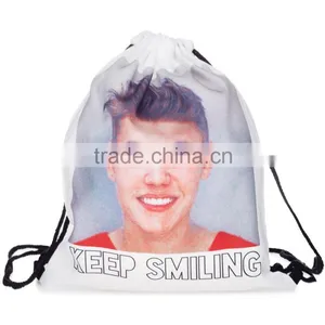 China Supplier Hot Sale Digital Print Smiling Cheap Custom Drawstring Bag thumbnail-1