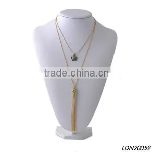 Gold Chain Tassel Layers Lariat Necklace thumbnail-2