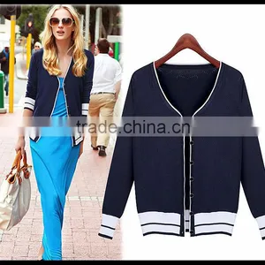 China Whloesale Lady V-neck Preppy Style Sweater Cardigan Korean Modern Fashion thumbnail-1