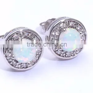 Women 925 Sterling Silver Round White Opal Diamond Stud Earrings Jewelry Quality Choice thumbnail-2
