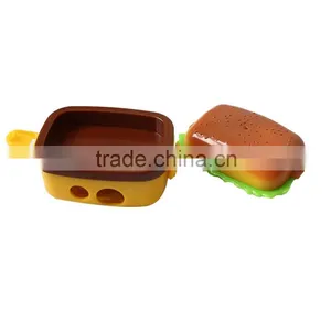 Hot Sale Two Hole Creative Cute Fashion Hamburger Shaped Plastic Pencil Sharpener With 2 Erasers Novelty Children Study Tools thumbnail-5