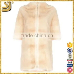 OEM White Lady Real Round Collar Zipper Seven Sleeve Fox Fur Coat for Women thumbnail-2
