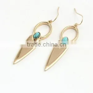 2016 Unique Fashion Design Gold Plated Polishing Turquoise Drop Earrings thumbnail-2