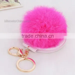 Promotional Gift 8cm Real Rabbit Fur Pocket Makeup Mirror Keychain thumbnail-4