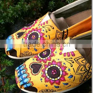 Hand Painted Sugar Skull Themed Shoes,slip on Canvas Shoe thumbnail-3