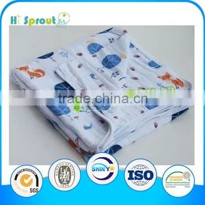 100% Cotton Printed Blue Design Baby Muslin Swaddles thumbnail-1