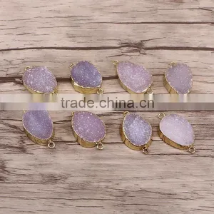 Druzy Agate Connector Beads Gold Plated Edged Natural Color Druzy Geode Agate Connector Gem Stone Quartz Jewelry Charms thumbnail-6