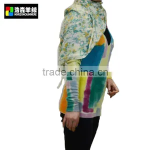 Lady Knitted Cashmere Pullover, Ladies Colorful Print V Neck Pullover thumbnail-2