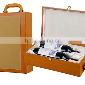 Customize Cylinder Wooden Wine Gifts Box Packaging With Handle Wine Carrier Wholesale thumbnail-2