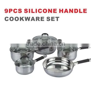 Modern Kitchen Design 9pcs Kitchen Cabinet Item Stainless Steel Kitchen Queen Cookware Set With Glass Lid thumbnail-2