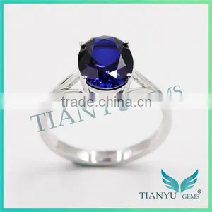 Party Gift 925 Sterling Silver Blue Oval Cut Corundum Ring Wedding Rings thumbnail-1