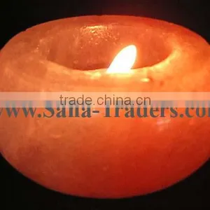 Natural Himalayan Crystal Rock Salt Designed Small Round Shape Tea Light/ Candle Holder thumbnail-1