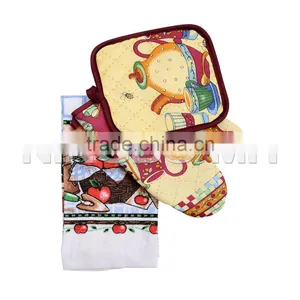 Oven Mitt Potholder and Printed Dishtowel Set thumbnail-1