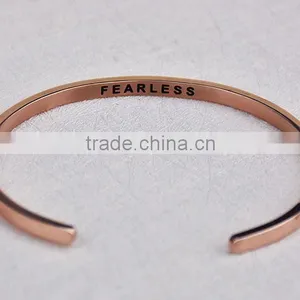 Stainless Steel Engraved Fashion Hand Stamped Cuff Bracelets With Saying "FEARLESS" thumbnail-1