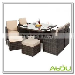 Audu BROWN RATTAN 4 Seat Rattan Cube Set With Footstools thumbnail-1