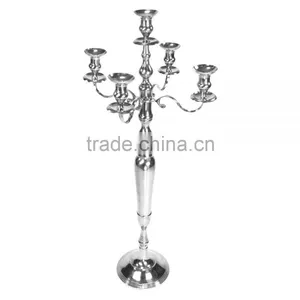 Nickel Plated Wedding Candelabra With Flower Bowl 5 Arm Aluminium Metal Wedding Candelabra for Table Centerpiece Decoration or F thumbnail-1