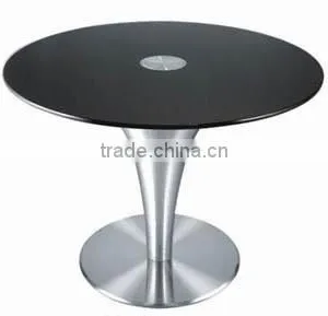 Modern Black Tempered Glass Top Stainless Steel Base Dining Room Table LQ-F41 thumbnail-1