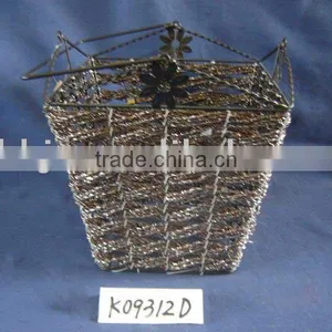 Gray Rectangle Paper Rope Woven Iron Frame Waste Storage Basket thumbnail-1