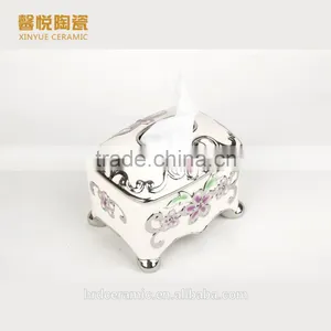Stock Ceramic Tissue Paper Box With Gold Painted Tissue Box Design thumbnail-3