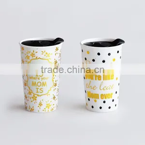Wholesale Promotional Ceramic Cheap Double Wall Mug With Golden Design thumbnail-6