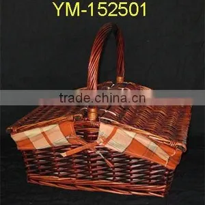 Popular New Cheap Rectangular Willow Picnic Basket With Foldable With Liners thumbnail-1