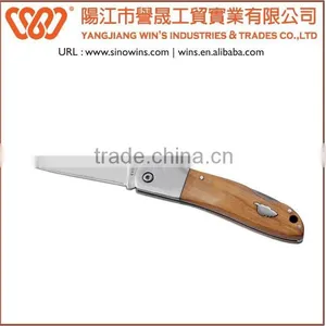 A22090 Stainless Steel Single Blade Folding Knife Curved Pocket Knife With Wooden Handle thumbnail-1