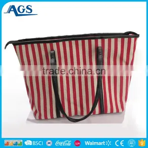 Classic Style Double Color Striped Large Tote Bag for Women thumbnail-1