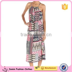 Women's Fit and Flare Gathered at Neckline and Waist Aztec Tank Dress With Tie Detail at Back thumbnail-1
