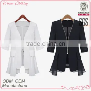 Lady Clothing Garment Manufacturer Slim Fit Ruffle Hem Chiffon Front Zipper Women Autumn Jacket 2015 thumbnail-1