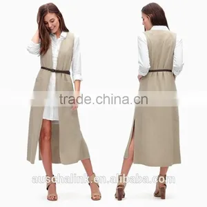 New Fashion Ladies Chic Sleeveless Belted Long Vest Wholesale thumbnail-4
