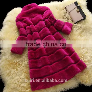 New Designer 80cm Vintage Natural Rex Rabbit Chinchilla Fur Winter Long Coat Jacket With Fur Collar For Women thumbnail-6