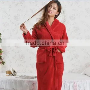 Women Bathrobe 100% Cotton Fleece Robe Towel Robe Breathable Hotel BathRobe RS017 thumbnail-1