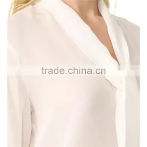 2017 OEM Casual Fine Beam Sleeve Silk Blouse With Neck Tie thumbnail-5