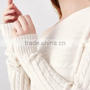 Factory Wholesale Wide Neck Cotton Knit Pattern Pullover Sweater Design for Women thumbnail-6