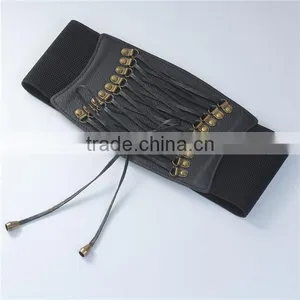 High Quality Black PU Leather Elastic Ladies Wide Waist Elastic Belts thumbnail-1