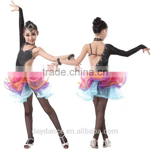 Girls Salsa Latin Performance Dresses Child Unequal Dance Dress Kids Fluorescent Rainbow Colored Ballroom Dresses thumbnail-2
