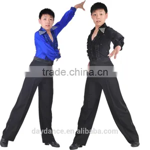 Boys Rhinstone Collar Stage Competition Clothes Kids Long Sleeve Latin Cha-Cha Dance Shirts Leotard thumbnail-2