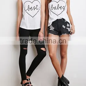 Unfinished Aarm Hole Cut Solid Color Cotton Best Babes Muscle Tee Set With Lovely Printing thumbnail-4