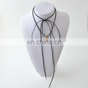 Layered Black Knot Suede Wrap Necklace With Gold Tone Hardware Pendant Bohemian Choker Necklace Jewelry thumbnail-1
