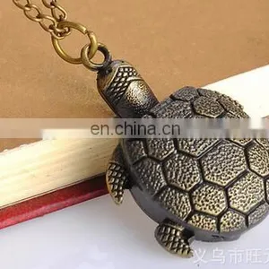 Bronze Vintage Lovely Turtle Mini Small Size Quartz Pocket Watch Women Lady Girl Necklace Pendant Chain Birthday Gifts thumbnail-5