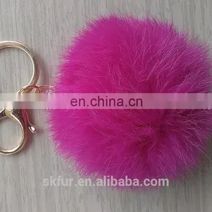 Factory Wholesale Diameter 6 7 8 9 cm Cute Real Rabbit Fur Pom Pom Ball Key Chain thumbnail-5