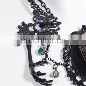 Gothic Necklace With Faux Small Crow Skull and Beads thumbnail-2
