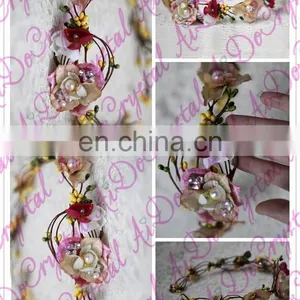Aidocrystal Beautiful Wedding Artificial Flower Crown,Rhinestone Crystal Bridal Wedding Fascinators thumbnail-4