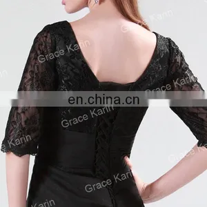 2015 Grace Karin Knee-Length Lace Mother of Bride Dress With Middle Sleeve Women's Black and Red V-Neck CL4363-2# thumbnail-5